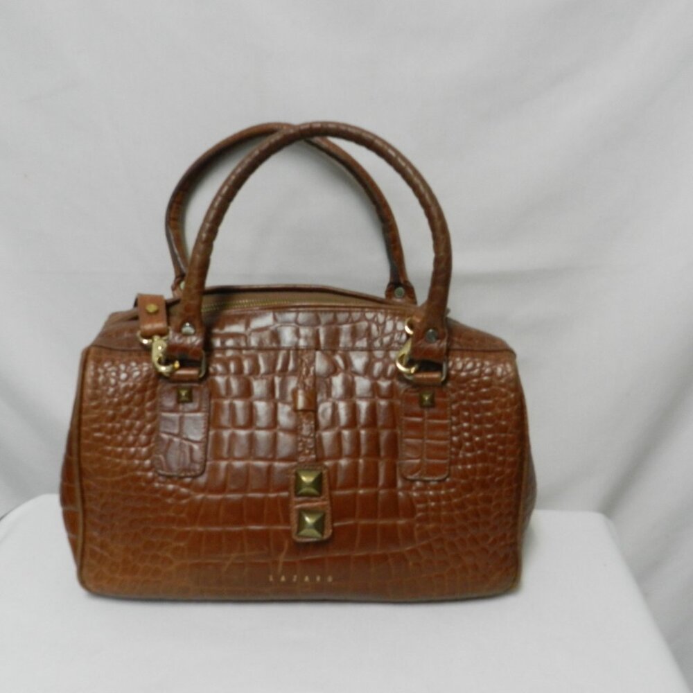 Lazaro Vintage Alligator embossed Leather satchel bag purse tote brown zip top